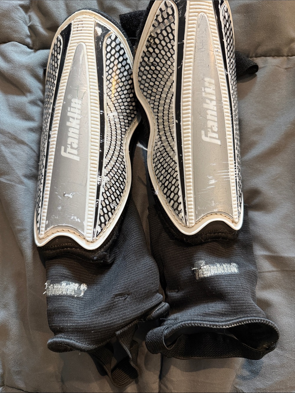 Franklin Youth Black and Silver Soccer Shin Guards with Sleeve